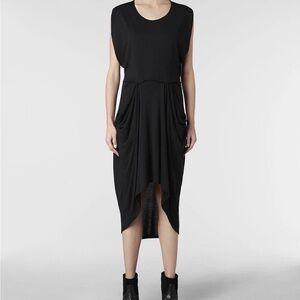All Saints ‘Zoe Yunao’ Black Dress Sz 2 draped Pockets Lagenlook XS